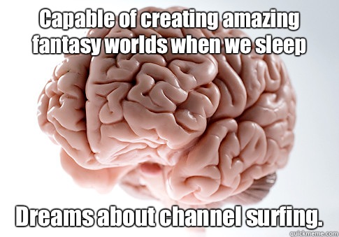 Capable of creating amazing fantasy worlds when we sleep Dreams about channel surfing.    Scumbag Brain