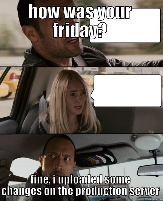 Friday at work - HOW WAS YOUR FRIDAY? FINE, I UPLOADED SOME CHANGES ON THE PRODUCTION SERVER The Rock Driving