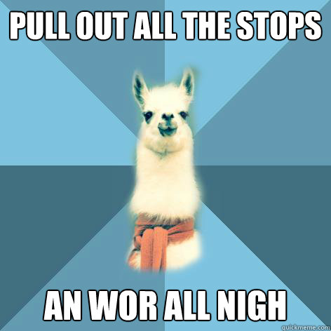 pull out all the stops an wor all nigh - pull out all the stops an wor all nigh  Linguist Llama