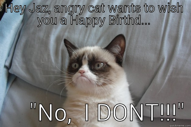 HEY JAZ, ANGRY CAT WANTS TO WISH YOU A HAPPY BIRTHD...       