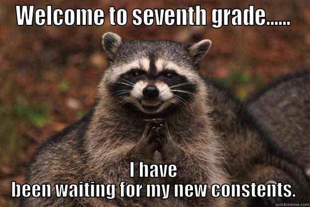 WELCOME TO SEVENTH GRADE...... I HAVE BEEN WAITING FOR MY NEW CONSTENTS. Evil Plotting Raccoon