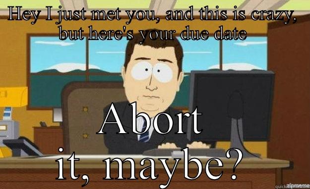 Abortion Clinics Be Like... - HEY I JUST MET YOU, AND THIS IS CRAZY, BUT HERE'S YOUR DUE DATE ABORT IT, MAYBE? aaaand its gone