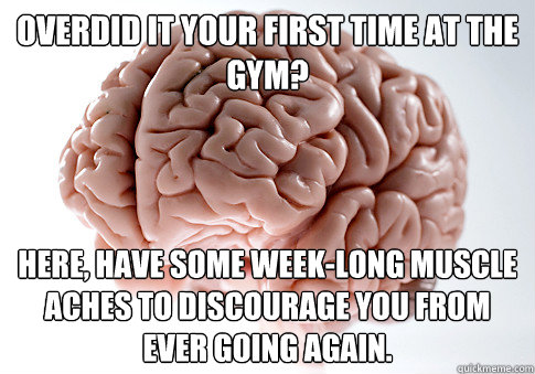 Overdid it your first time at the gym? Here, have some week-long muscle aches to discourage you from ever going again.  Scumbag Brain