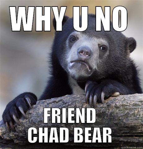 WHY U NO FRIEND CHAD BEAR Confession Bear