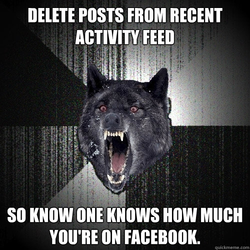 Delete posts from recent activity feed  So know one knows how much you're on facebook.  Insanity Wolf