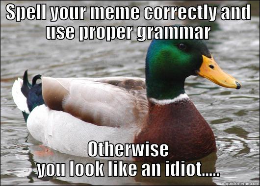 SPELL YOUR MEME CORRECTLY AND USE PROPER GRAMMAR OTHERWISE YOU LOOK LIKE AN IDIOT..... Actual Advice Mallard