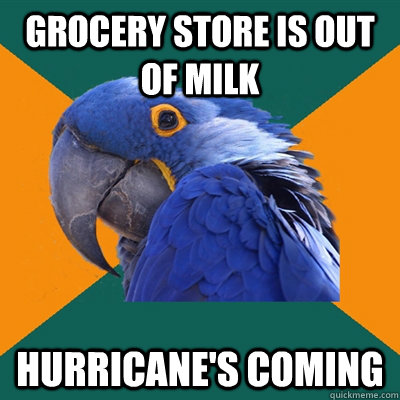 grocery store is out of milk hurricane's coming - grocery store is out of milk hurricane's coming  Paranoid Parrot