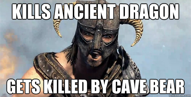 kills ancient dragon gets killed by cave bear  skyrim