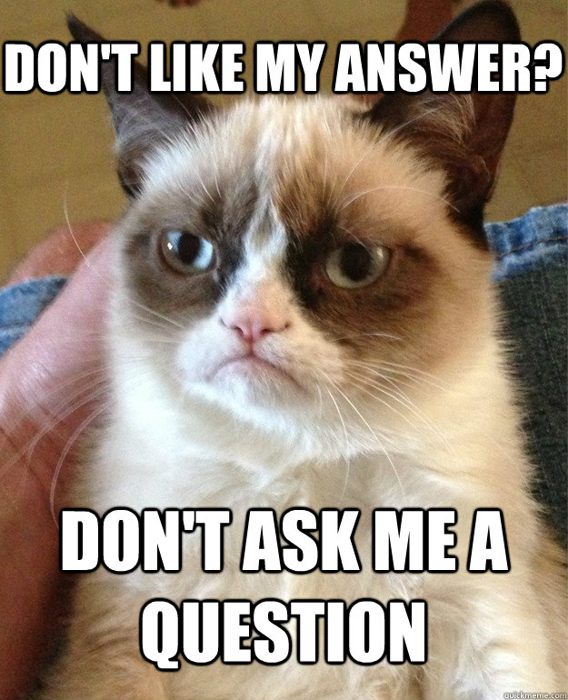 don't like my answer? don't ask me a question  Grumpy Cat