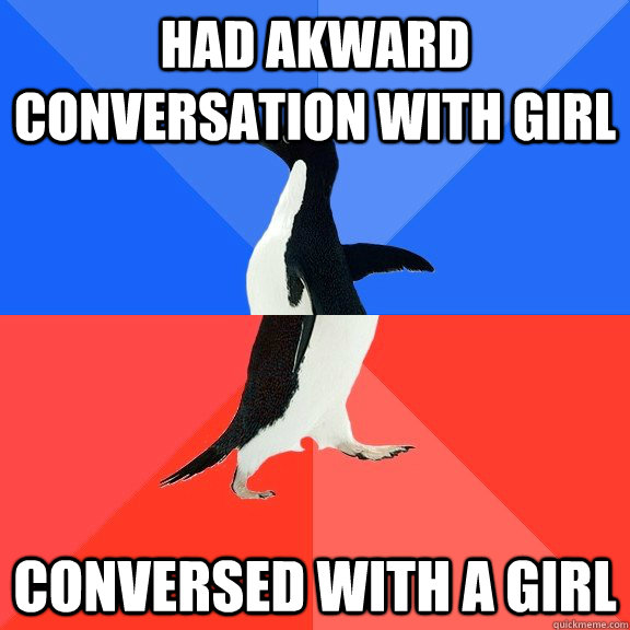 Had akward conversation with girl conversed with a girl - Had akward conversation with girl conversed with a girl  Socially Awkward Awesome Penguin