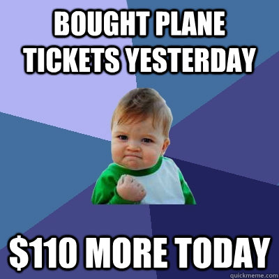 bought plane tickets yesterday $110 more today - bought plane tickets yesterday $110 more today  Success Kid
