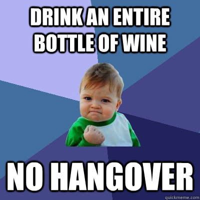 drink an entire bottle of wine no hangover  Success Kid