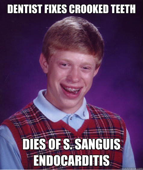 Dentist fixes crooked teeth Dies of S. sanguis endocarditis - Dentist fixes crooked teeth Dies of S. sanguis endocarditis  Bad Luck Brian