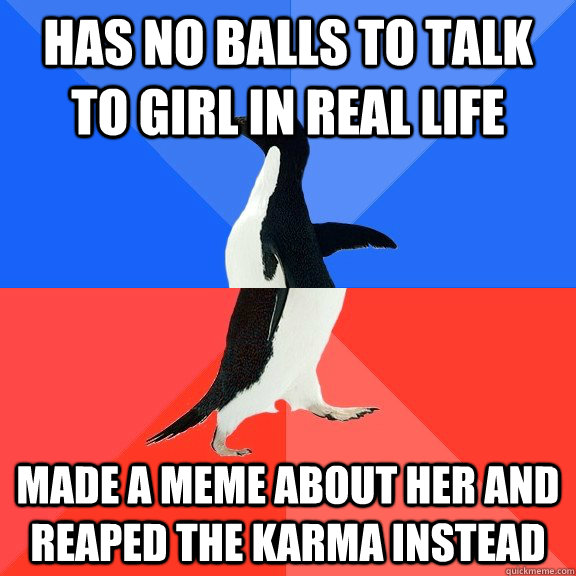 has no balls to talk to girl in real life made a meme about her and reaped the karma instead - has no balls to talk to girl in real life made a meme about her and reaped the karma instead  Socially Awkward Awesome Penguin