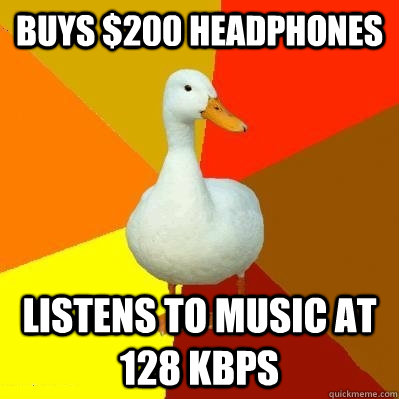 Buys $200 Headphones Listens to music at 128 kbps  Tech Impaired Duck