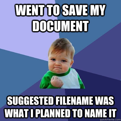 Went to save my document suggested filename was what I planned to name it - Went to save my document suggested filename was what I planned to name it  Success Kid