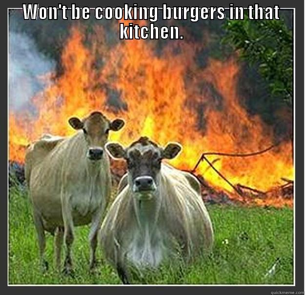 Cows be like - WON'T BE COOKING BURGERS IN THAT KITCHEN.  Evil cows