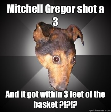 Mitchell Gregor shot a 3 And it got within 3 feet of the basket ?!?!?  Depression Dog