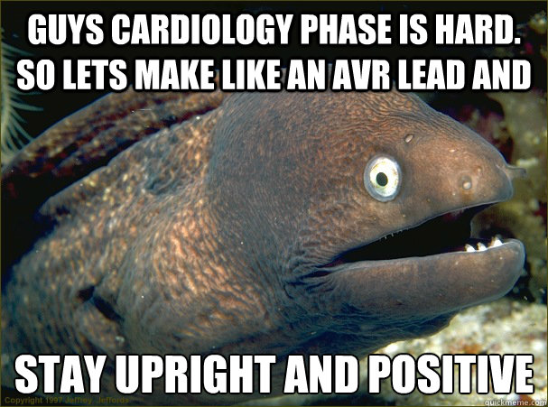 Guys cardiology phase is hard. so lets make like an aVR lead and Stay upright and positive  Bad Joke Eel