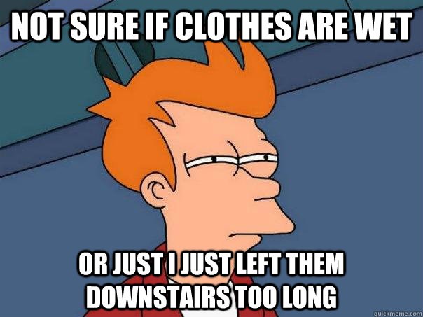 Not sure if clothes are wet Or just i just left them downstairs too long - Not sure if clothes are wet Or just i just left them downstairs too long  Futurama Fry