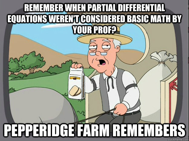 Remember when partial differential equations weren't considered basic math by your prof? Pepperidge farm remembers  Pepperidge Farm Remembers