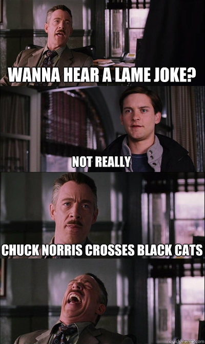 Wanna hear a lame joke? Not really Chuck Norris crosses black cats   JJ Jameson