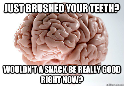 JUST BRUSHED YOUR TEETH? WOULDN'T A SNACK BE REALLY GOOD RIGHT NOW?   Scumbag Brain