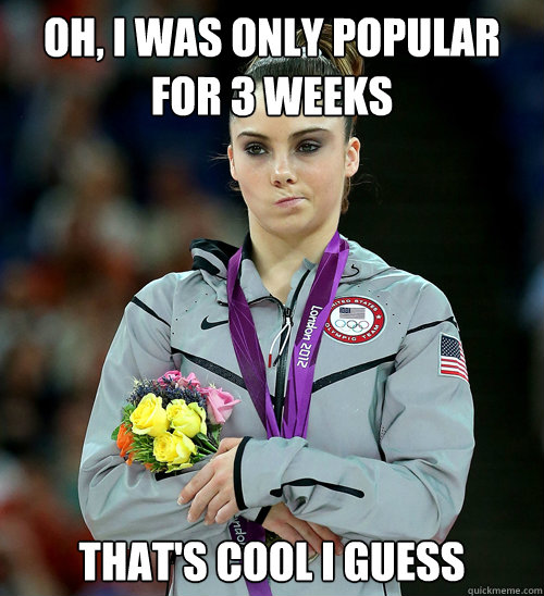 Oh, I was only popular for 3 weeks That's cool i guess  McKayla Not Impressed