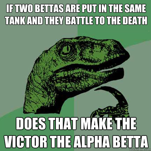 If two Bettas are put in the same tank and they battle to the death does that make the victor the Alpha Betta  Philosoraptor