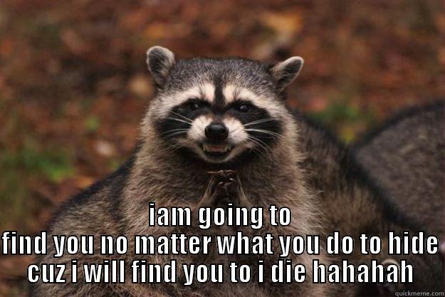  IAM GOING TO FIND YOU NO MATTER WHAT YOU DO TO HIDE CUZ I WILL FIND YOU TO I DIE HAHAHAH Evil Plotting Raccoon