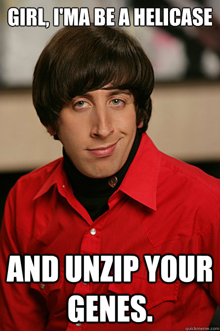 Girl, I'ma be a helicase and unzip your genes.  Pickup Line Scientist