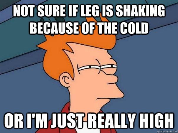 Not sure if leg is shaking because of the cold or I'm just really high  Futurama Fry