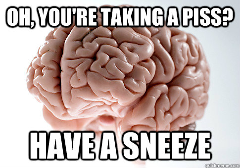 Oh, you're taking a piss? Have a sneeze  Scumbag Brain