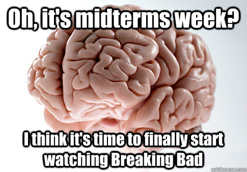 Oh, it's midterms week? I think it's time to finally start watching Breaking Bad   Scumbag Brain