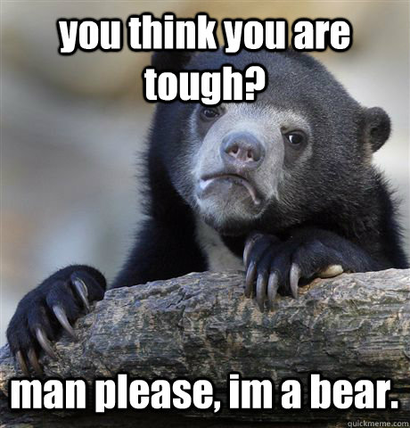 you think you are tough? man please, im a bear.  Confession Bear