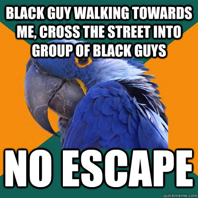 black guy walking towards me, cross the street into group of black guys no escape   Paranoid Parrot
