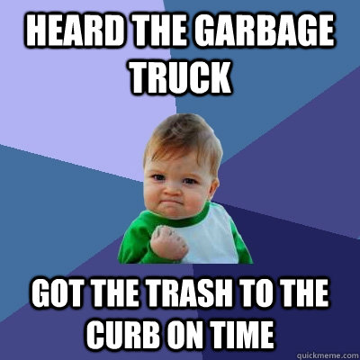 Heard the garbage truck Got the trash to the curb on time - Heard the garbage truck Got the trash to the curb on time  Success Kid