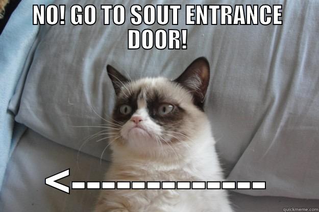 NO! GO TO SOUT ENTRANCE DOOR! <------------- Grumpy Cat