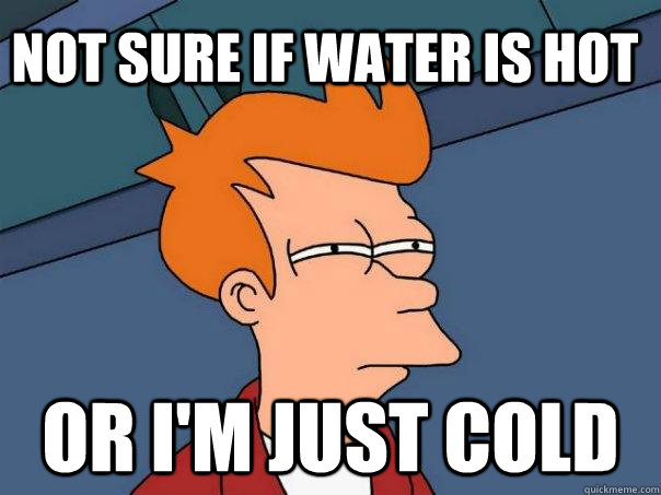 Not sure if water is hot Or I'm just cold - Not sure if water is hot Or I'm just cold  Futurama Fry