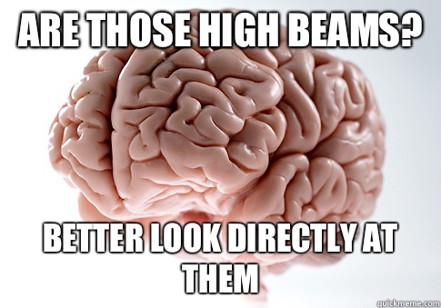 Are those high beams? Better look directly at them  Scumbag Brain