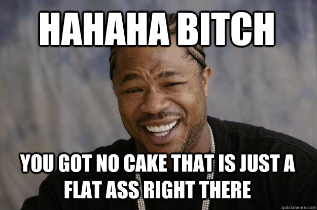 HAHAHA BITCH YOU GOT NO CAKE THAT IS JUST A FLAT ASS RIGHT THERE   Xzibit meme