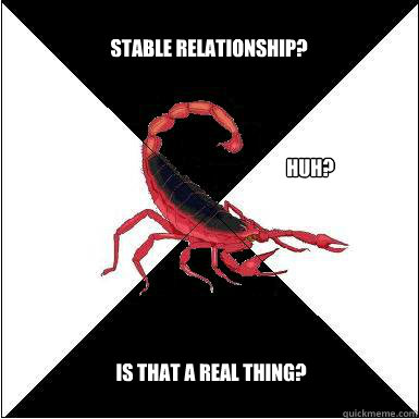 Stable relationship? huh? Is that a real thing?  Borderline scorpion