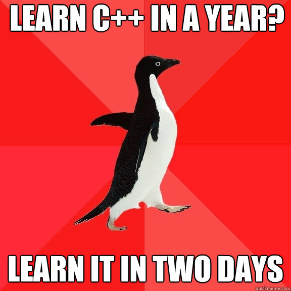 learn c++ in a year? learn it in two days  Socially Awesome Penguin