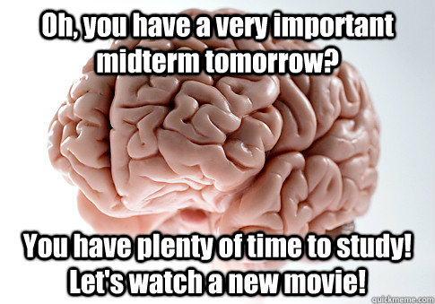 Oh, you have a very important midterm tomorrow? You have plenty of time to study! Let's watch a new movie!   Scumbag Brain