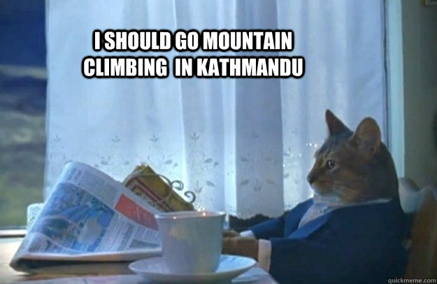 I should go mountain climbing  in Kathmandu - I should go mountain climbing  in Kathmandu  Sophisticated Cat