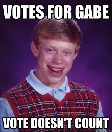 Votes for Gabe Vote doesn't count  Bad Luck Brian