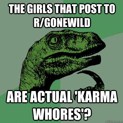 the girls that post to r/gonewild are actual 'karma whores'?  Philosoraptor