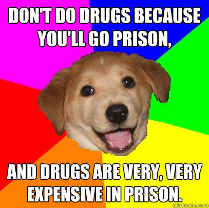 don't do drugs because you'll go prison, and drugs are very, very expensive in prison. - don't do drugs because you'll go prison, and drugs are very, very expensive in prison.  Advice Dog