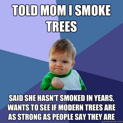 Told mom I smoke trees Said she hasn't smoked in years, wants to see if modern trees are as strong as people say they are  Success Kid