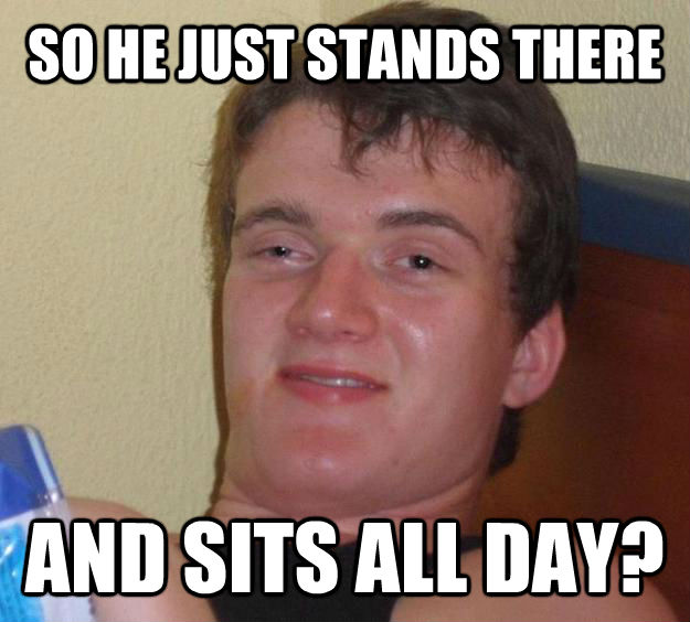 SO HE JUST STANDS THERE AND SITS ALL DAY?  10 Guy